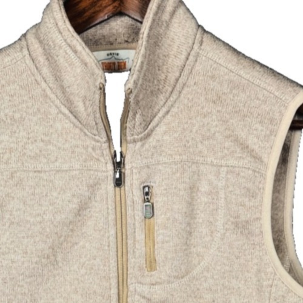 Orvis Trout Bum Vest Mens Large Fleece Sweater Vest‎ Full Zip Beige Heathered